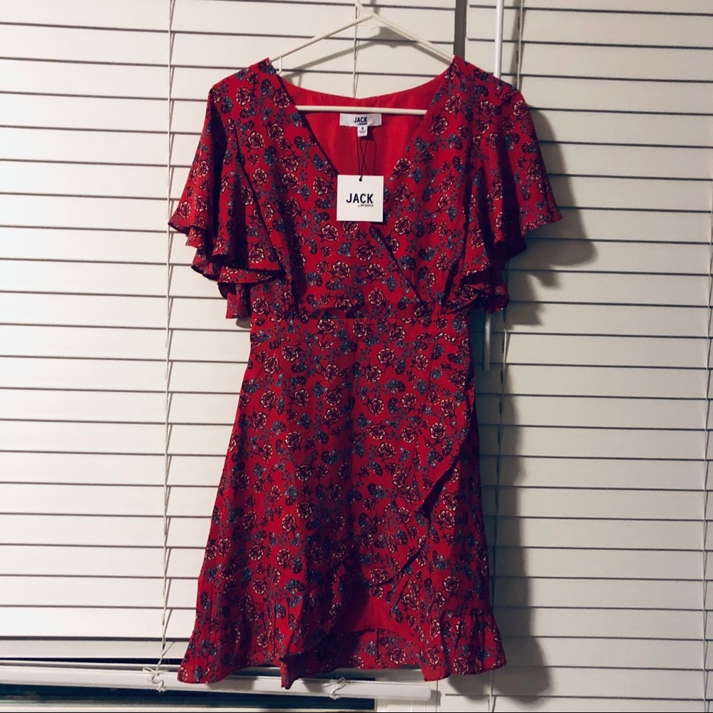 NWT Jack by BB Dakota Red Floral Dress 6